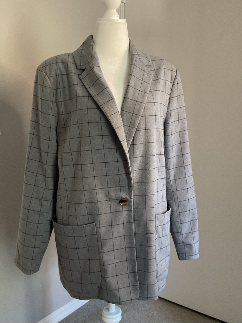 a new day Gray Windowpane Single-Button Blazer